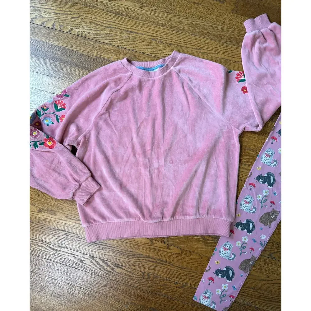 Mini Boden Girls Floral Sweatshirt & Cat Leggings Size 13-14